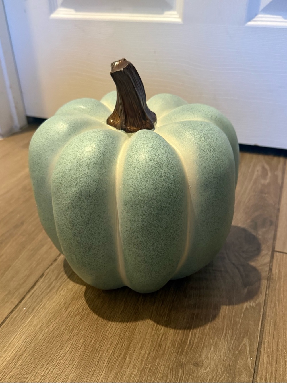 Decorative Seafoam Green Ceramic Pumpkin with Brown Stem - Home Art